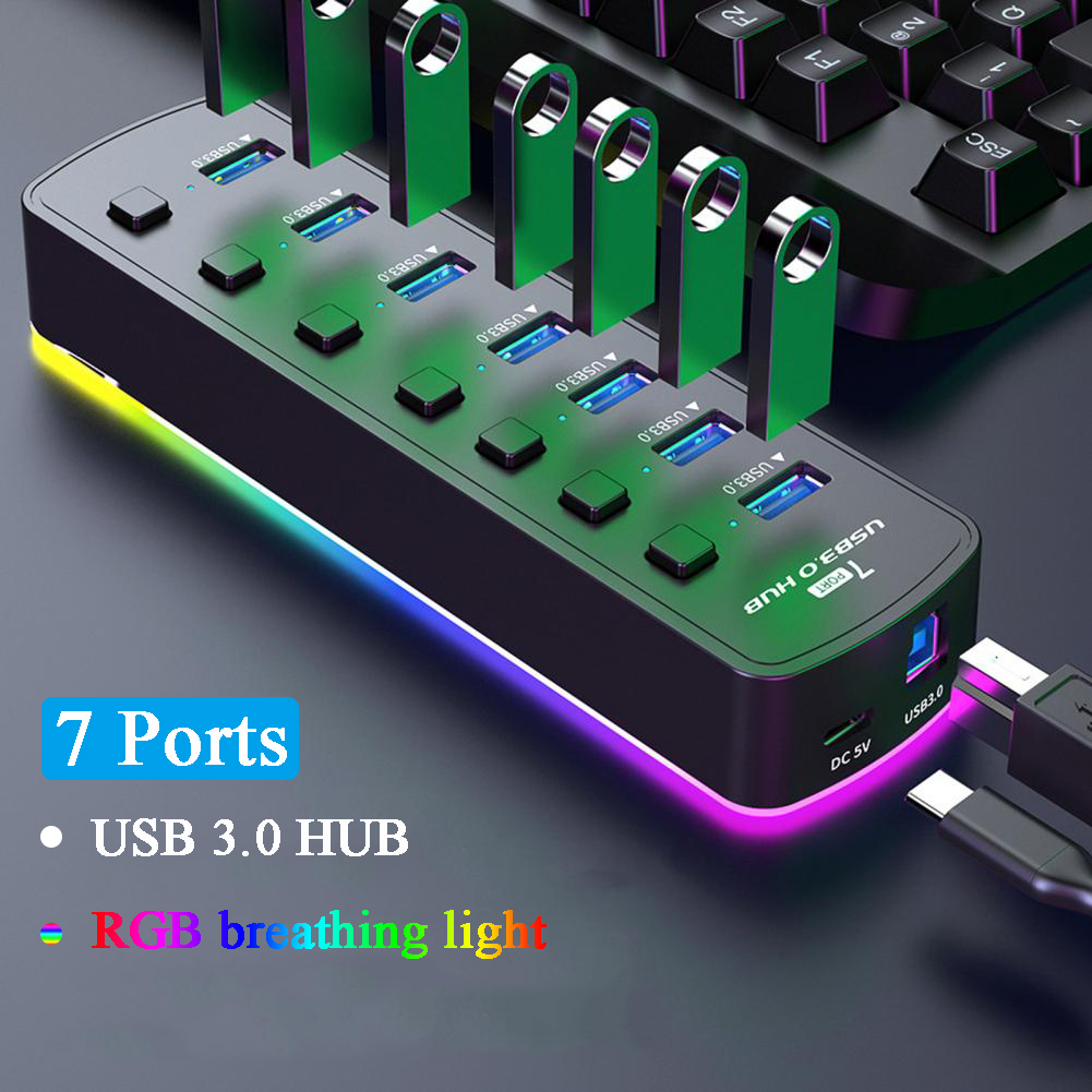 RGB USB 3.0 Hub adaptor Port D - Esports Gaming Splitter ulasan dan harga