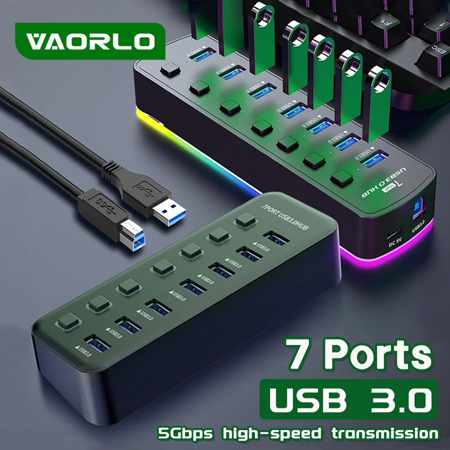 RGB USB 3.0 Hub 7 Port Adaptor - Esports Gaming Splitter ulasan dan harga